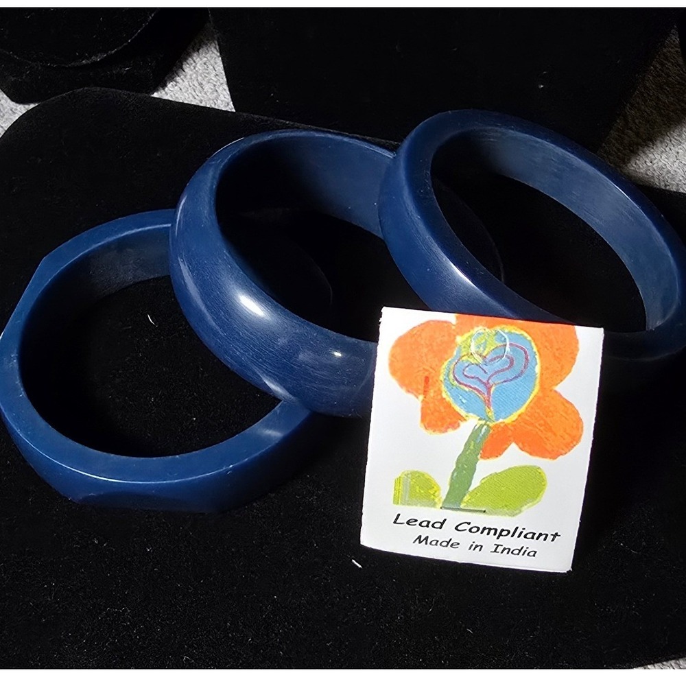 NEW retro Set Blue Resin Bangles‎ Stackable Statement Bracelets Made in India